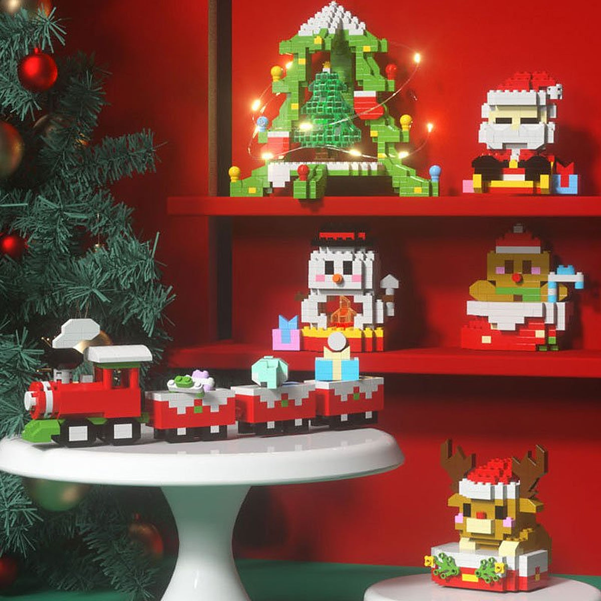 Kerst Speelgoed Bouwset – Bouwstenen met Kerstman, Rendier en Kersthuis (4)