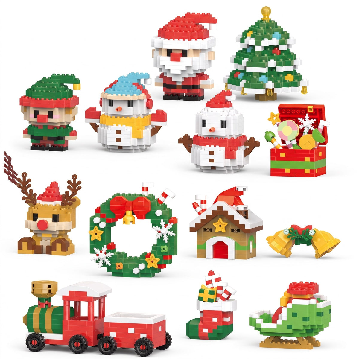 Kerst Speelgoed Bouwset – Bouwstenen met Kerstman, Rendier en Kersthuis (8)