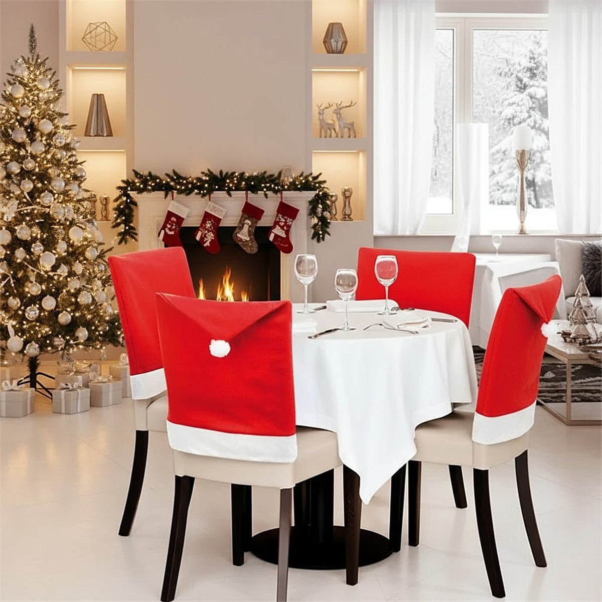 Kerst Stoelhoes – Set van 2 Stoelhoezen in Kerstmutsvorm (3)