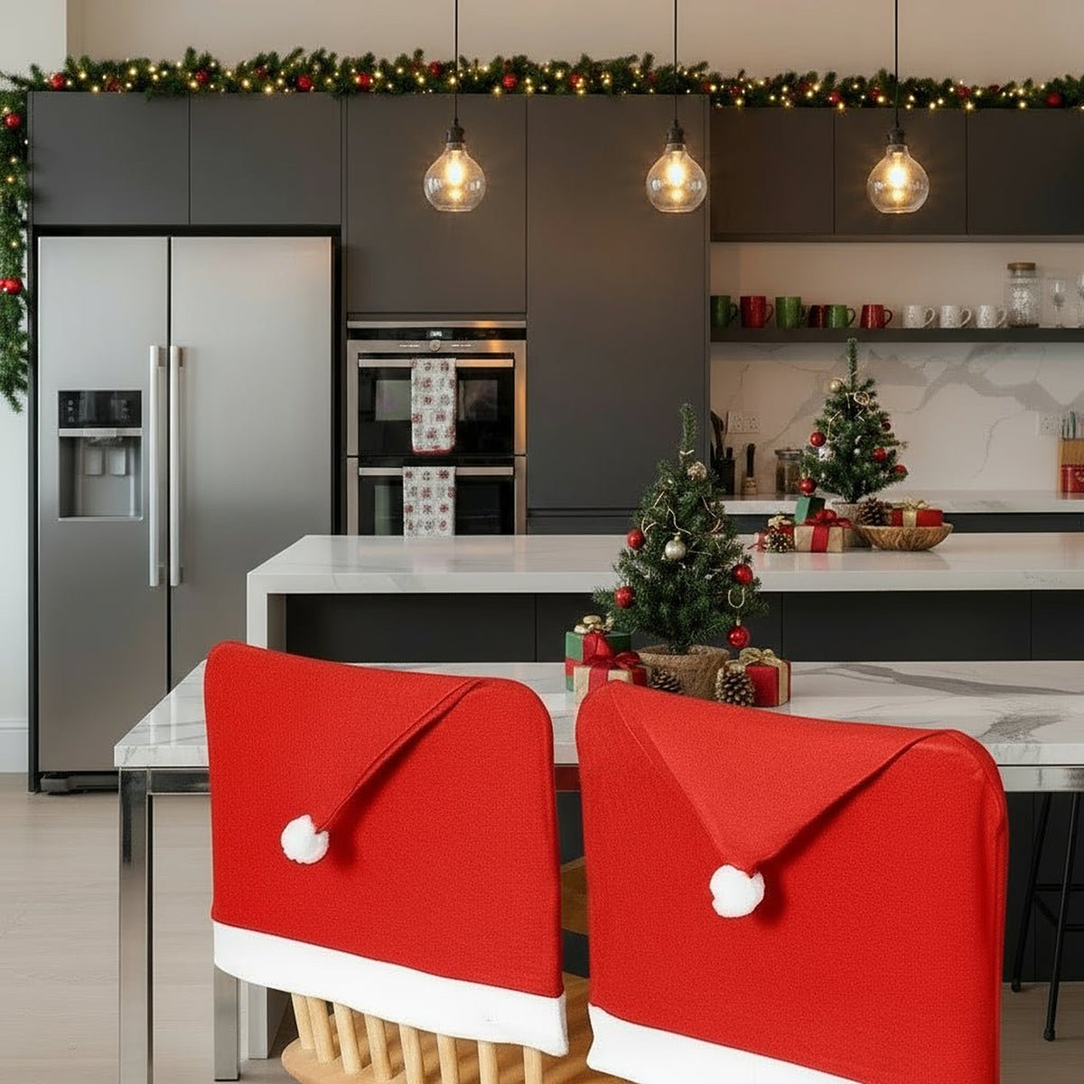 Kerst Stoelhoes – Set van 2 Stoelhoezen in Kerstmutsvorm (6)