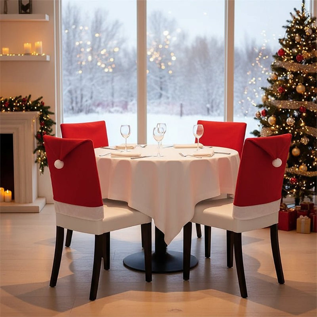 Kerst Stoelhoes – Set van 2 Stoelhoezen in Kerstmutsvorm (7)