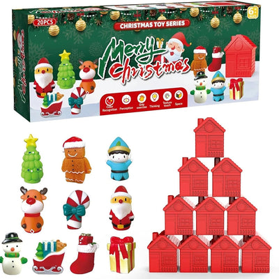 Kerst Vingerpoppetjes - 10-Delige Speelset met Stapelhuisjes