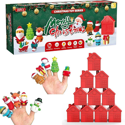 Kerst Vingerpoppetjes – 10-Delige Speelset met Stapelhuisjes (2)