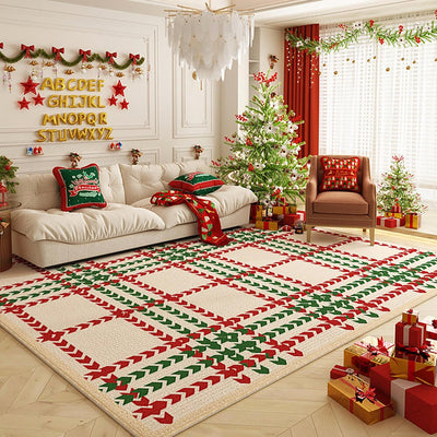 Kerst Vloerkleed Crème Ruit Rood-Groen