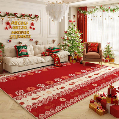 Kerst Vloerkleed Rood met Sneeuwvlokken