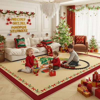 Kerst Vloerkleed – Antislip Tapijt in Rood en Crème, Wasbaar (4)