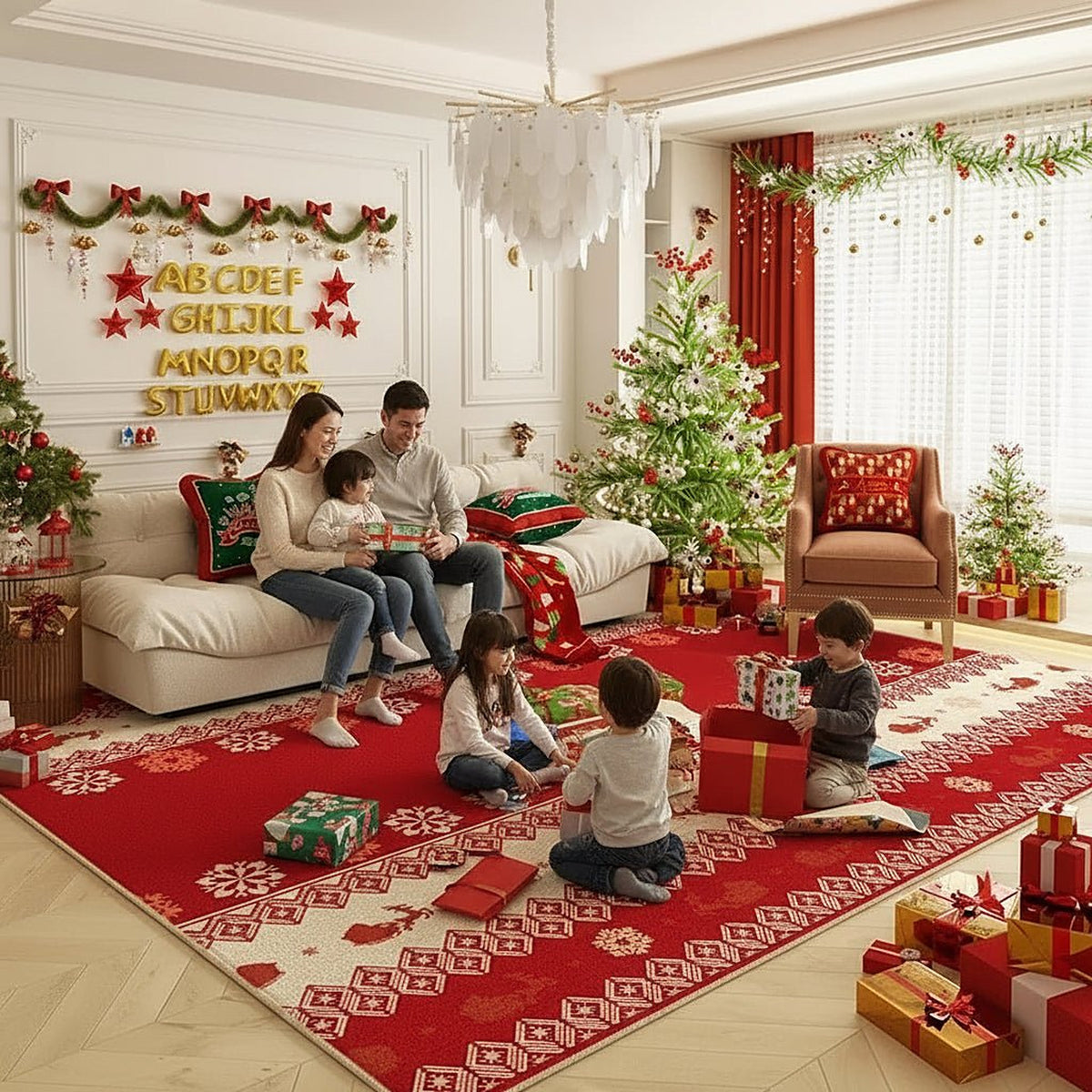 Kerst Vloerkleed – Antislip Tapijt in Rood en Crème, Wasbaar (5)