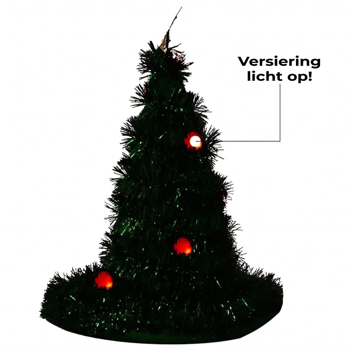 Kerstboom Muts – Verlichte Feesthoed met Gouden Ster (6)