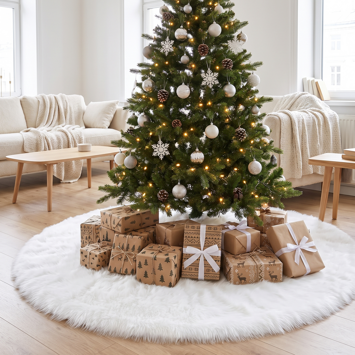 Kerstboomrok - Witte Pluche Kerstboomkleed als Verse Sneeuw