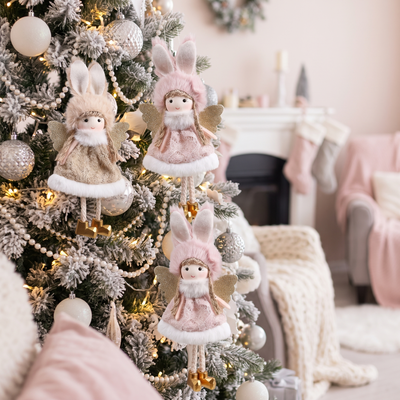 Kerstengel Hanger – Pluche Engeltje met Gouden Vleugels voor de Kerstboom (2)