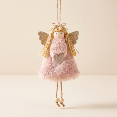 Kerstengel Hanger Roze met Hartje