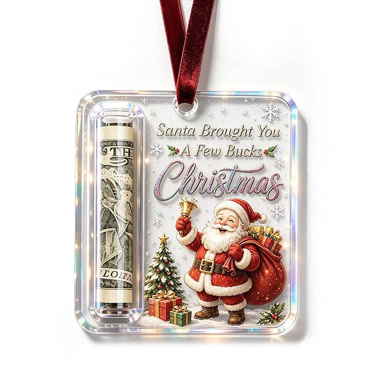 Kersthanger voor geld met kerstman