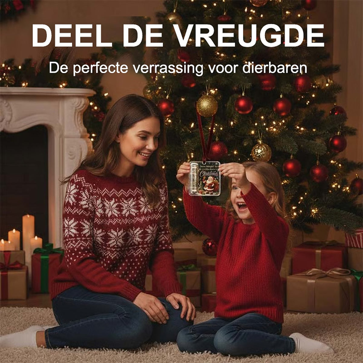 Moeder en dochter met de kersthanger voor geld