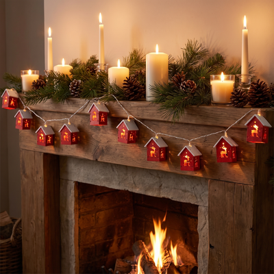 Kersthuisjes Lichtslinger – Houten Huisjes met Warm LED Licht op Batterijen (3)