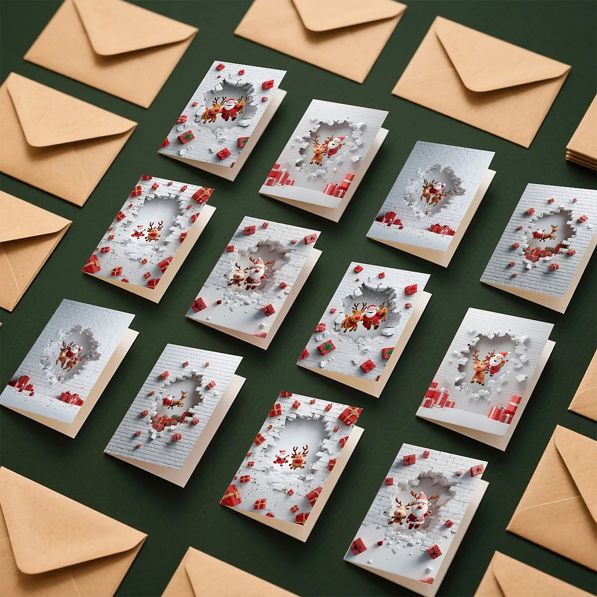 Kerstkaarten Set – 3D Pop-Up Kaarten met Kerstman en Rendier, incl. Enveloppen (5)