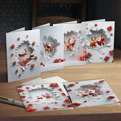 Kerstkaarten Set – 3D Pop-Up Kaarten met Kerstman en Rendier, incl. Enveloppen (6)