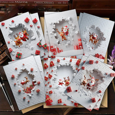 Kerstkaarten Set – 3D Pop-Up Kaarten met Kerstman en Rendier, incl. Enveloppen (7)