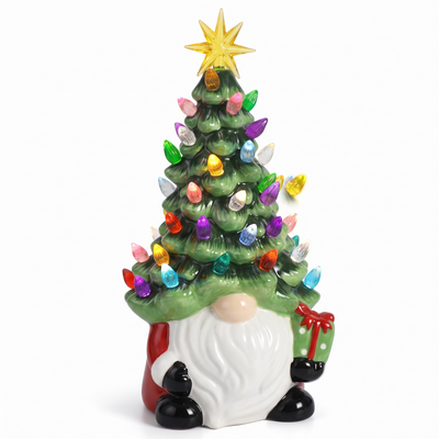 Kerstkabouter - Lichtgevend Beeldje met LED Kerstboom en Gouden Ster