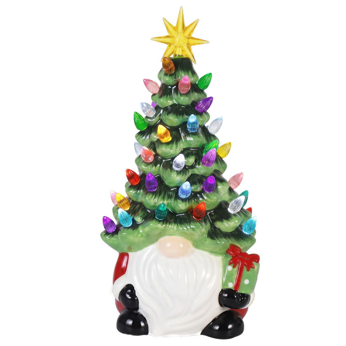 Kerstkabouter – Lichtgevend Beeldje met LED Kerstboom en Gouden Ster (4)