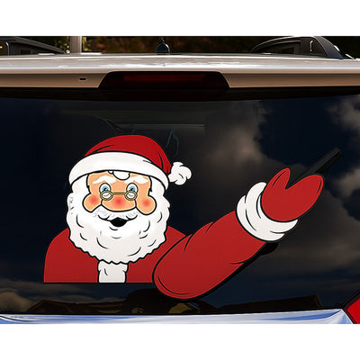 Kerstman Sticker voor de Auto – Zwaaiende Kerstman op de Achterruitwisser (3)