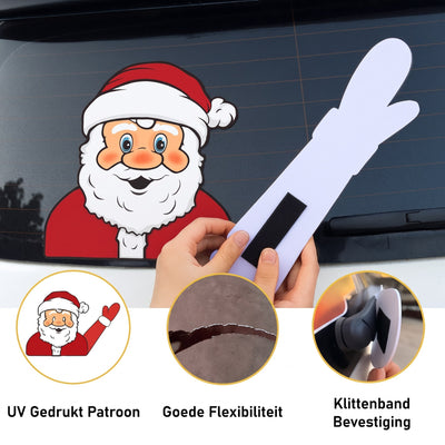 Kerstman Sticker voor de Auto – Zwaaiende Kerstman op de Achterruitwisser (4)