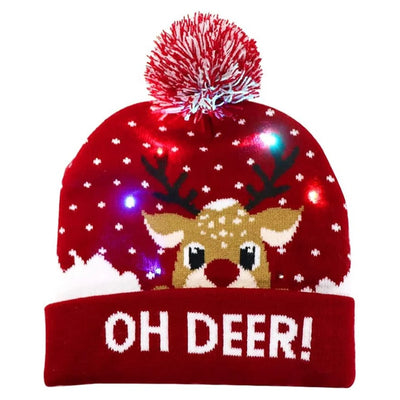 Kerstmuts met Lichtjes - Gebreide Beanie met LED en Pompon