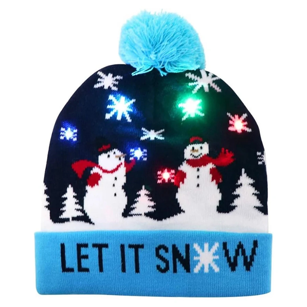 Kerstmuts met Lichtjes Blauwe Sneeuwpop