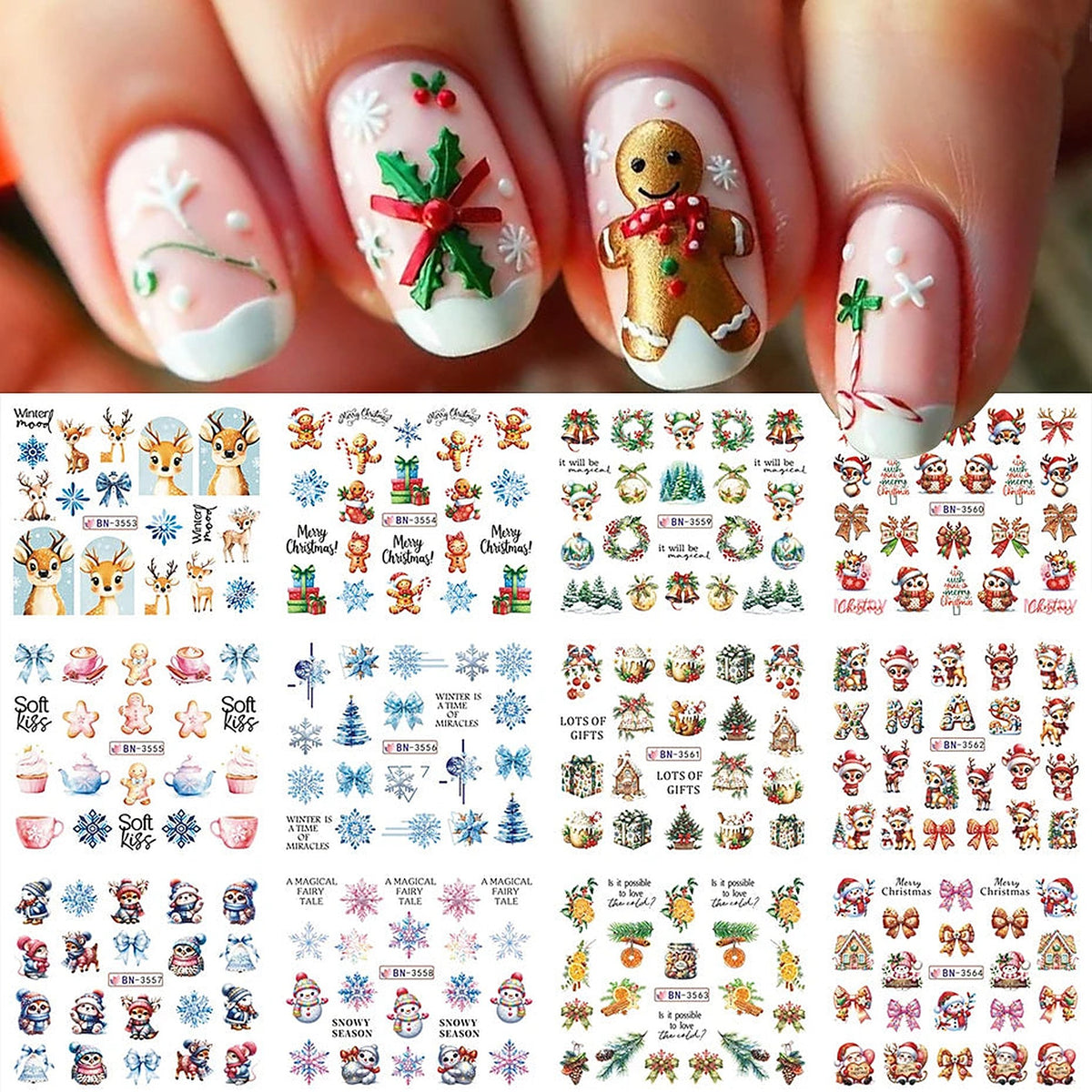 Kerstnagels Stickers – Nail Art Set met 12 Designs (2)