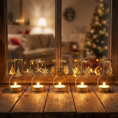 Kerstpiramide – Gouden Draaiende Waxinehouder als Engelenspel (2)