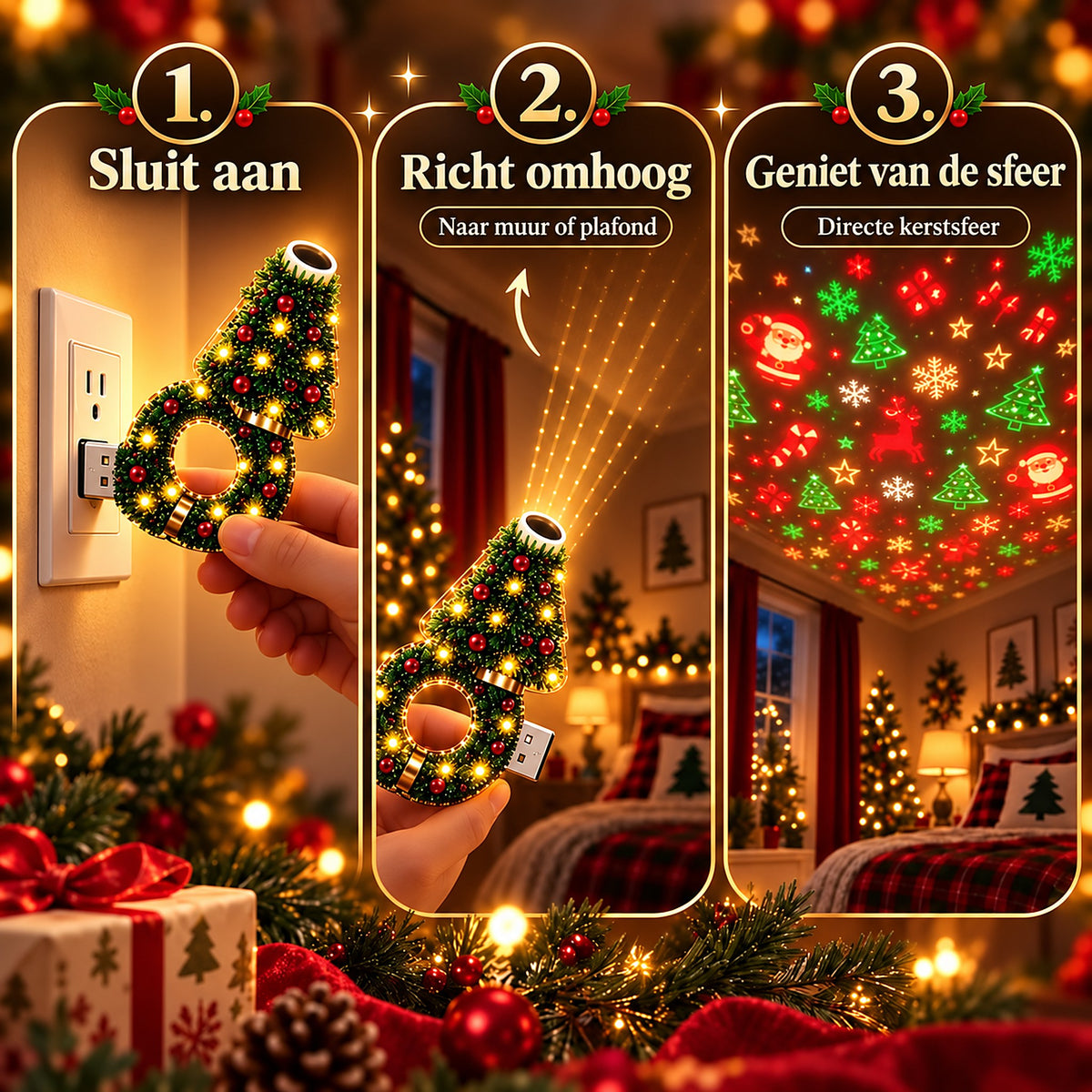Zo werkt de kerstprojector in drie stappen