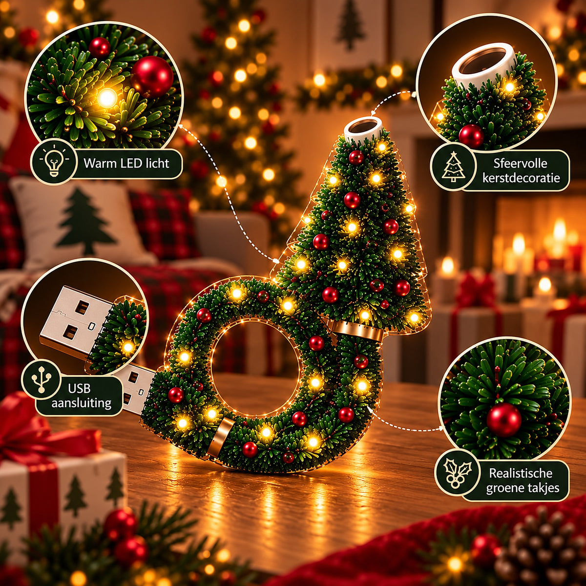 Details van de kerstprojector met warm LED-licht