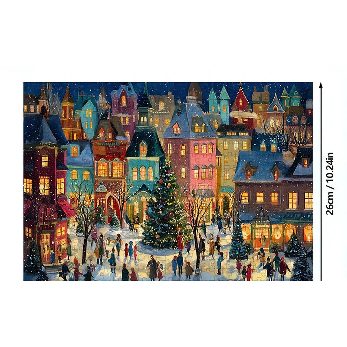 Kerstpuzzel 1000 Stukjes – Besneeuwde Winterstraat met Lichtjes (3)