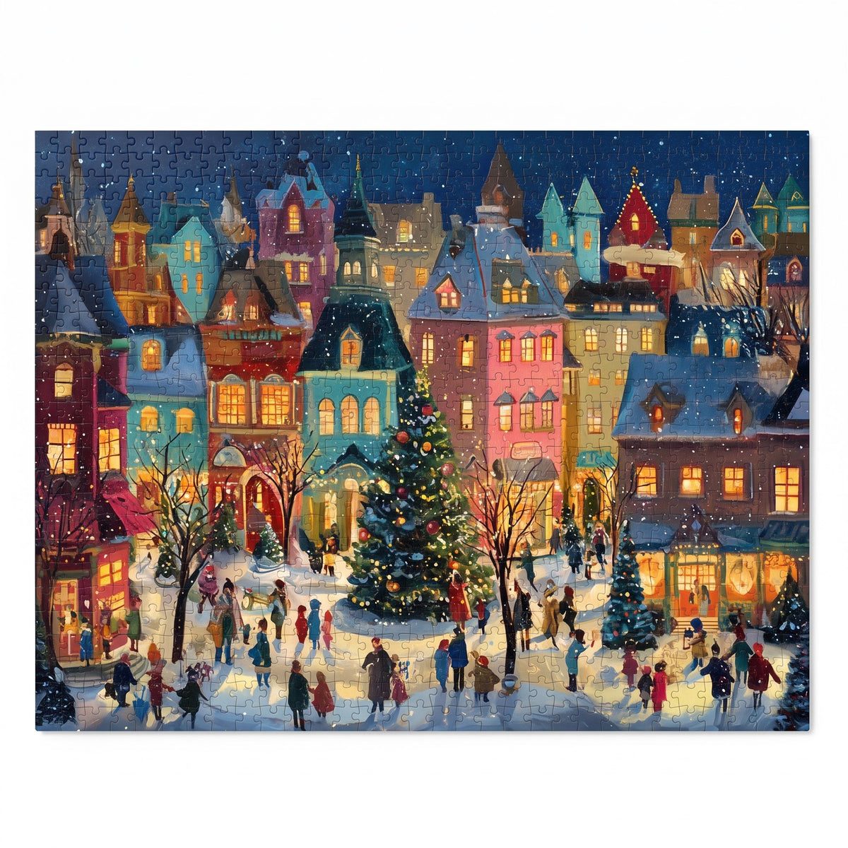 Kerstpuzzel 1000 Stukjes – Besneeuwde Winterstraat met Lichtjes (4)