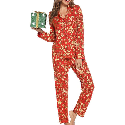 Kerstpyjama Dames Rood Goudprint