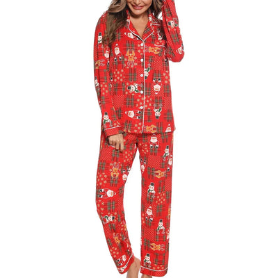 Kerstpyjama Dames – Doorknoopblouse en Lange Broek met Feestelijke Print (5)