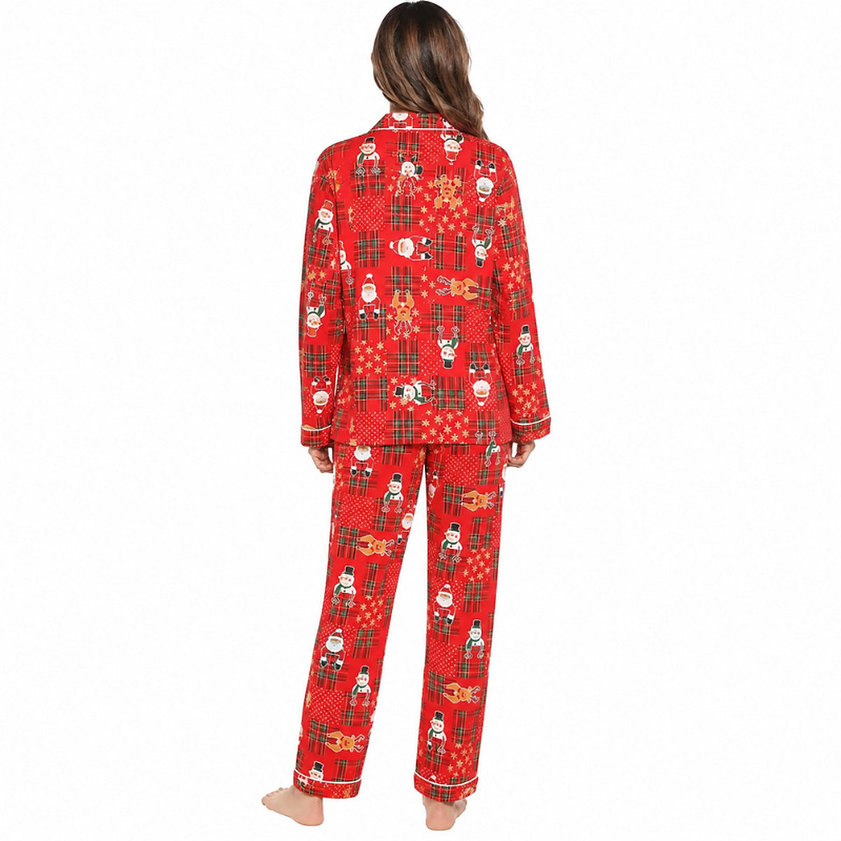 Kerstpyjama Dames – Doorknoopblouse en Lange Broek met Feestelijke Print (7)