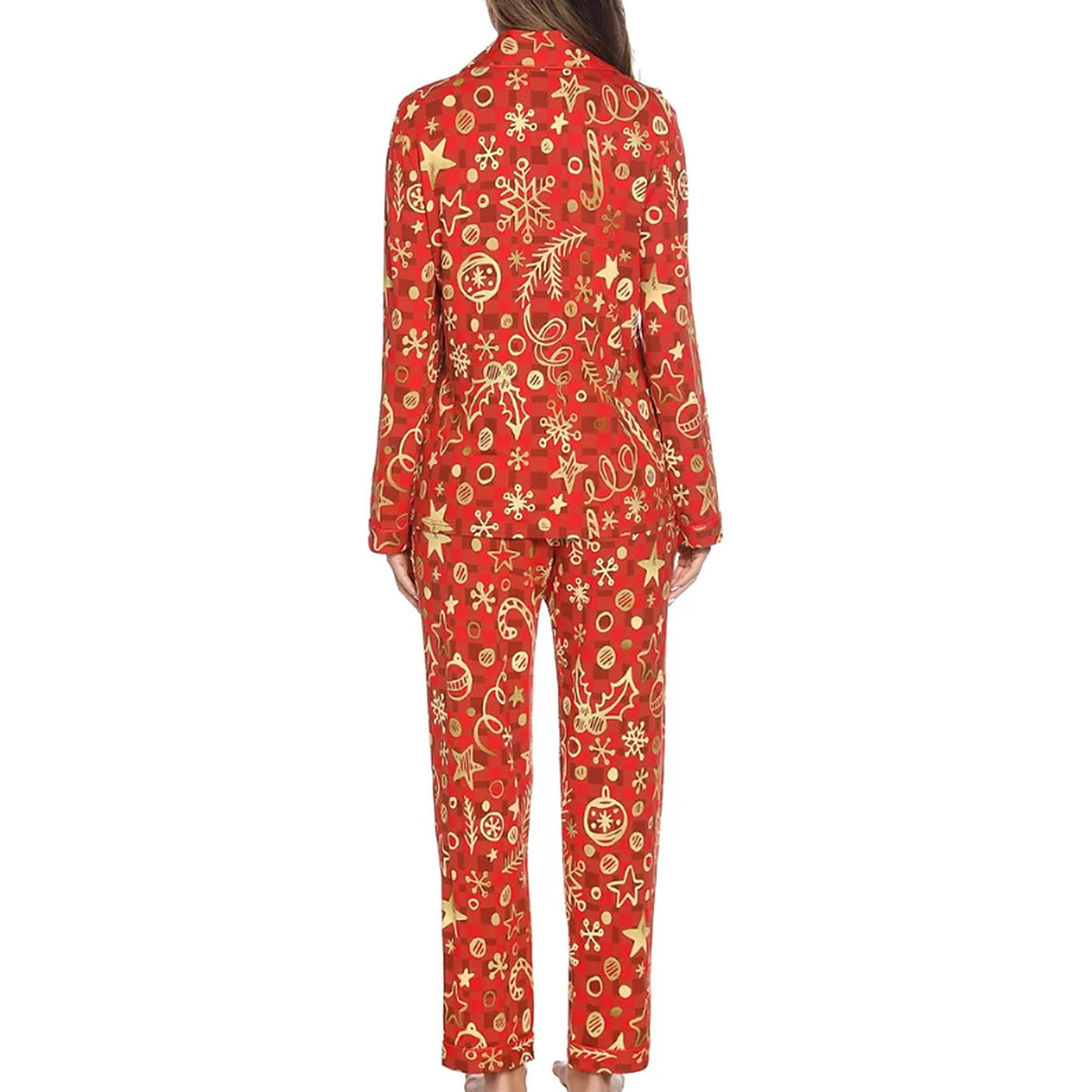 Kerstpyjama Dames – Doorknoopblouse en Lange Broek met Feestelijke Print (8)