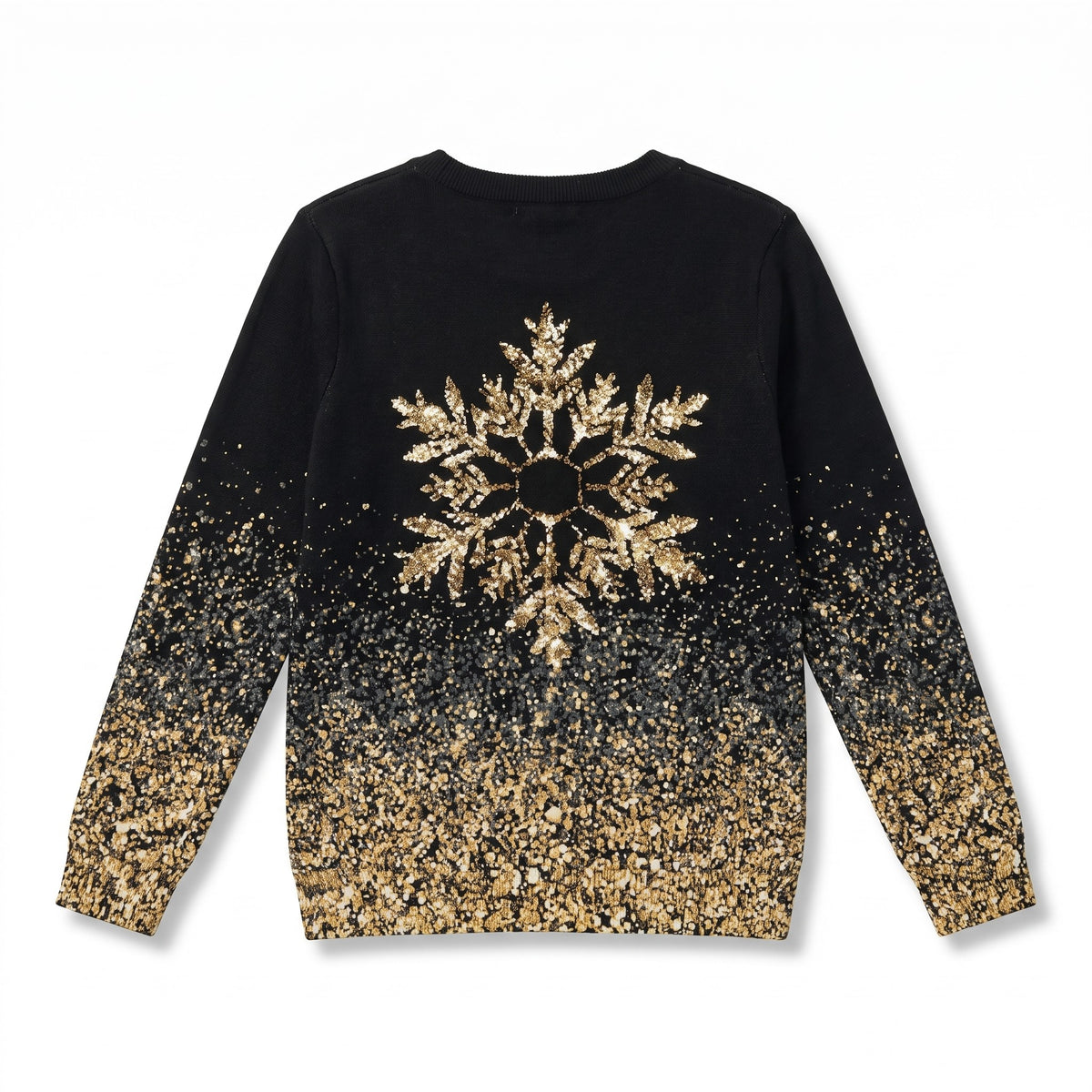 Kerstshirt Dames – Zwart Shirt met Gouden Glitter Sneeuwvlok (3)