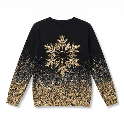 Kerstshirt Dames – Zwart Shirt met Gouden Glitter Sneeuwvlok (3)