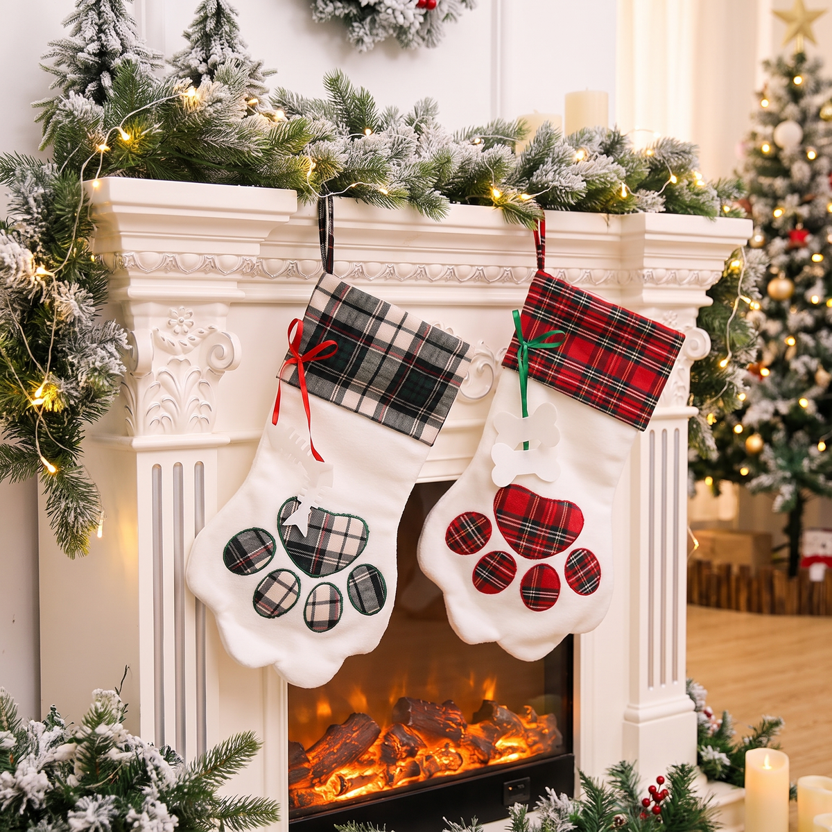 Kerstsokken Hondenpoot – Geruite Kerstsok voor aan de Schouw (2)