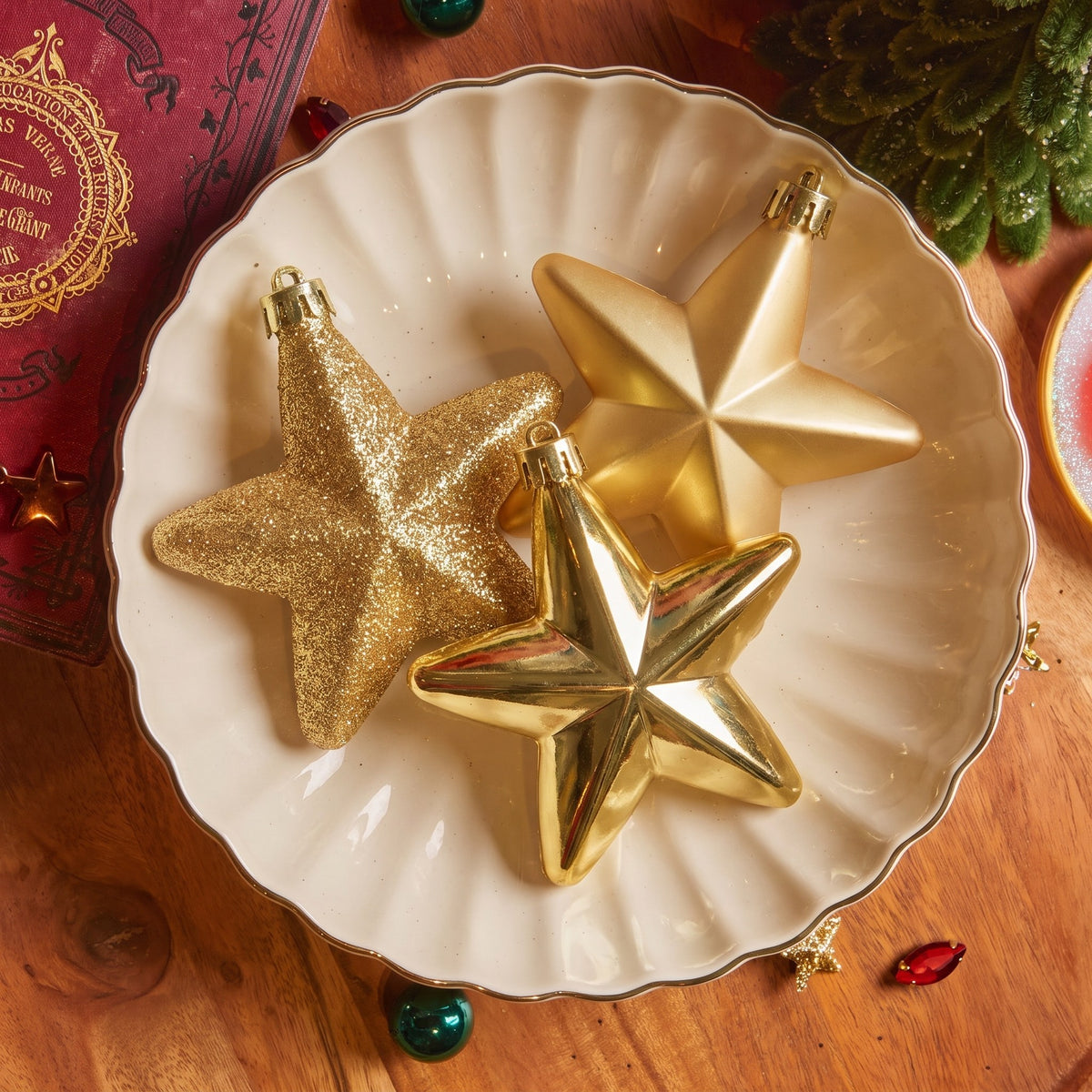 Kerststerren – Set van 6 Gouden Sterren voor de Kerstboom (2)