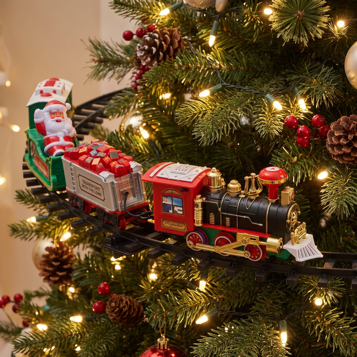 Kersttrein – Hangende Trein voor in de Kerstboom met Licht en Geluid (2)
