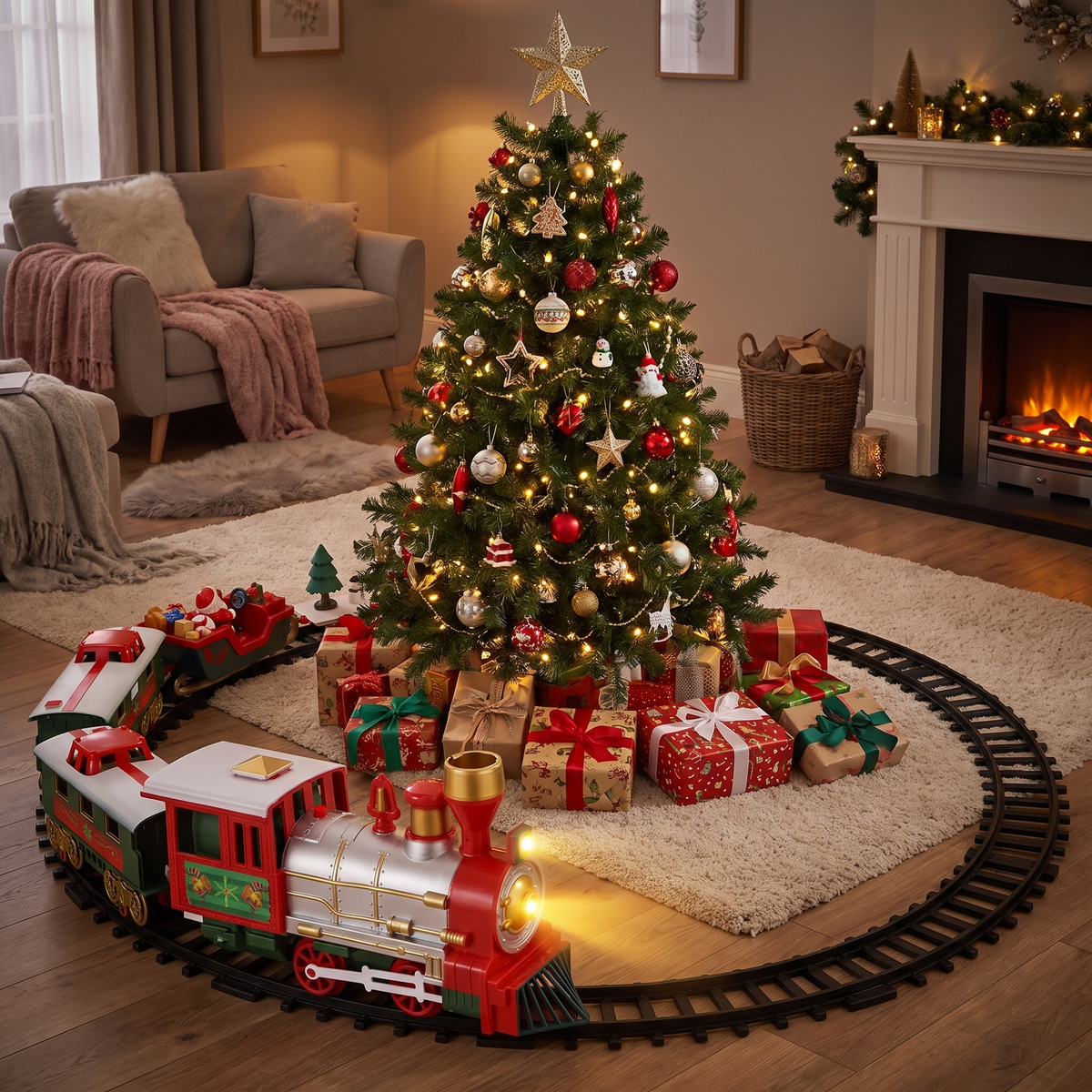 Kersttrein Set – Elektrische Trein met Rails, Licht en Geluid voor onder de Boom (2)