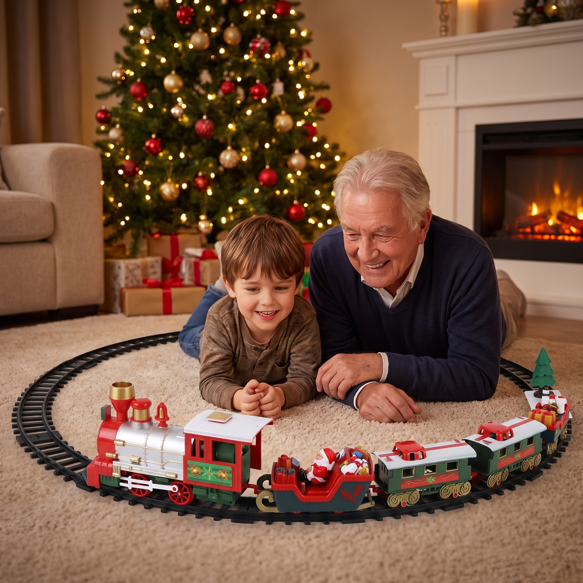 Kersttrein Set – Elektrische Trein met Rails, Licht en Geluid voor onder de Boom (3)