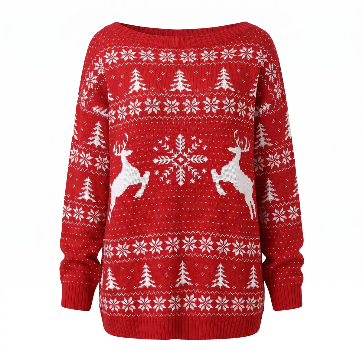 Kersttrui Dames - Oversized Off-Shoulder Model met Noors Patroon