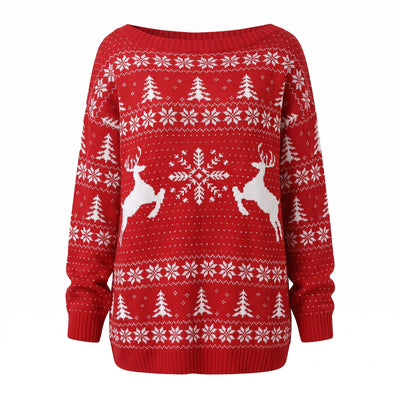 Kersttrui Dames - Oversized Off-Shoulder Model met Noors Patroon