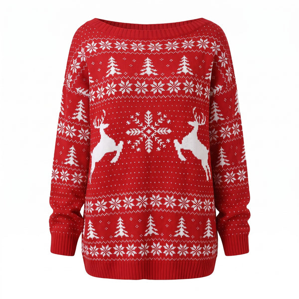 Pull de Noël pour femme - Modèle oversize épaules dénudées avec motif nordique