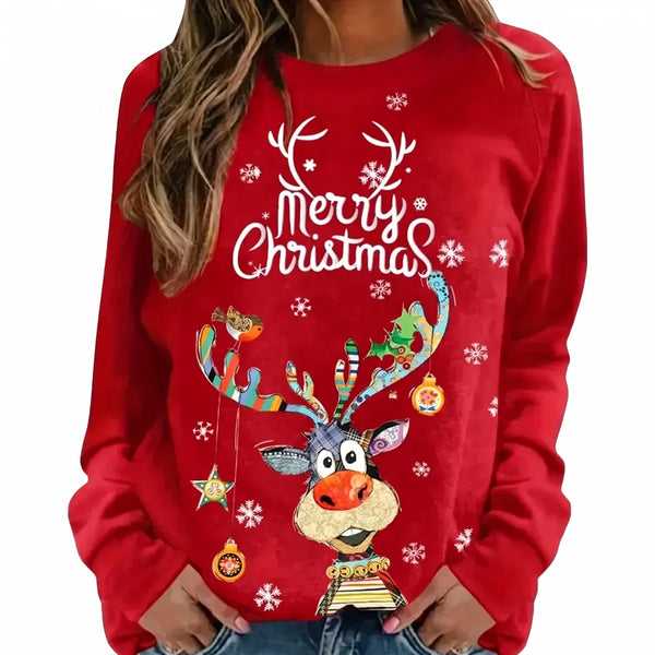 Pull de Noël pour femme - Pull avec joyeux renne et imprimé festif