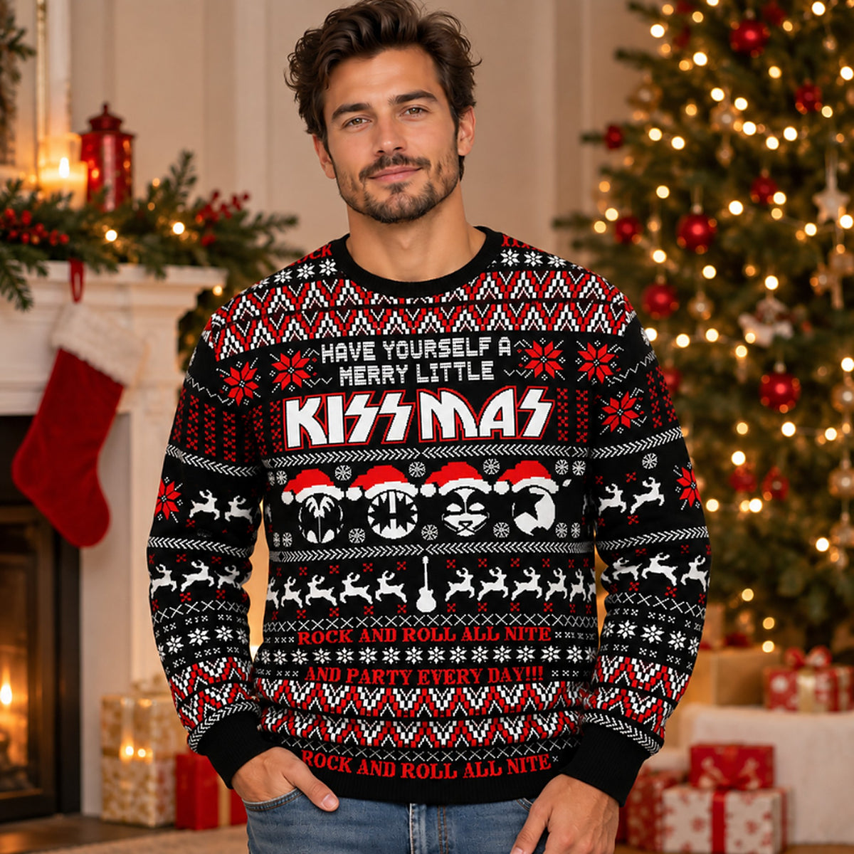 Kersttrui Heren – Rock Kerstdesign met Opvallende 3D-Print (3)