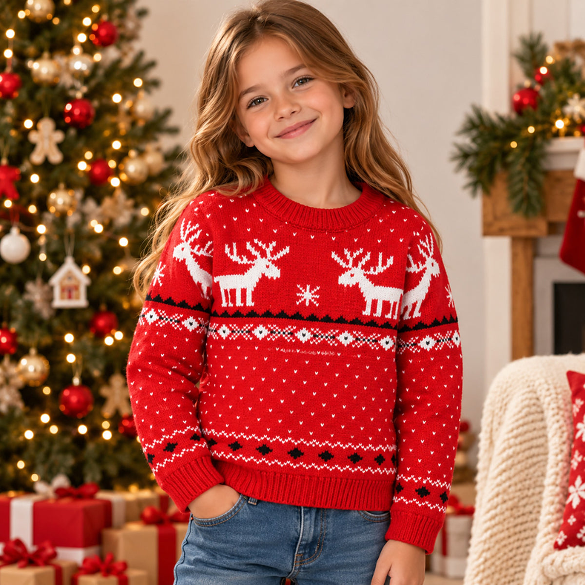 Kersttrui Kinderen – Gebreide Trui met Vrolijk Rendiermotief (5)